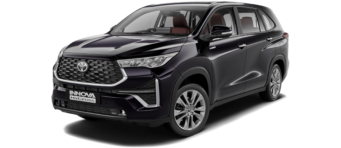 Toyota Innova Hycross front view, premium MPV available for rent in Delhi for outstation trips